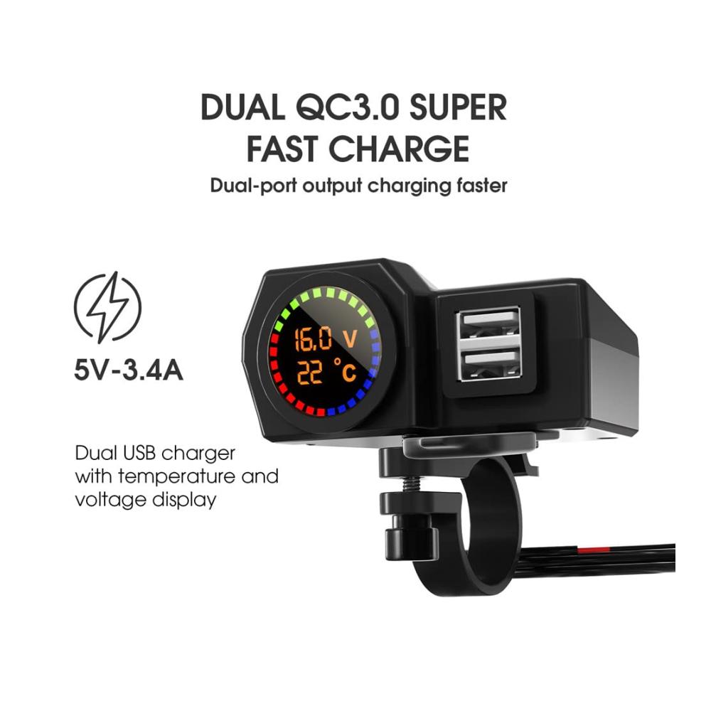 Motorrad USB Ladegerät 5V 3.4A - Hochleistungs-Ladegerät für Motorradlenker - Wasserdichtes Schnellladegerät mit Unabhängigem Schalter und Voltmeter - USB Steckdose Netzteil - Praktisches Motorradzubehör für unterwegs - Lade deine Geräte bequem während der Fahrt - Zuverlässiges Power Adapter für dein Motorradabenteuer