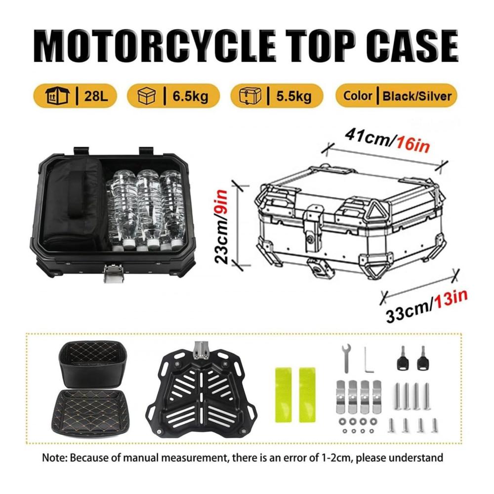 Motorrad Top Box 28L – Wasserdichter Heckkoffer für Helm und Gepäck – Universal Top-Case für Roller Motorrad Mofa Quad – Schwarz/Weiß – Ideale Aufbewahrungslösung – Top-Cases für Abenteurer