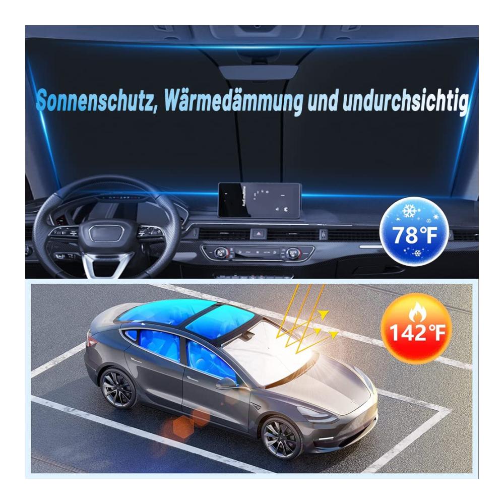 Faltbarer Sonnenschutz Auto Frontscheibe | Großer Windschutzscheiben-Schirm für Hitze & UV-Schutz | Praktische Sonnenschutz-Abdeckung (142 * 80) | Effektiver Schutz vor Sonne & Blendung