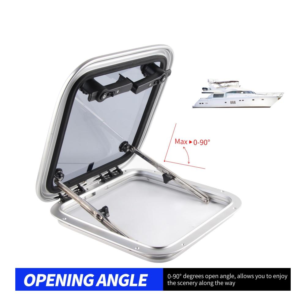 Premium Rauchgrau Ausziehbares Bullauge für Boot Yacht & Wohnmobil - Quadratisch 360 mm Länge & Breite - Hupen & Signalhörner sicher montieren