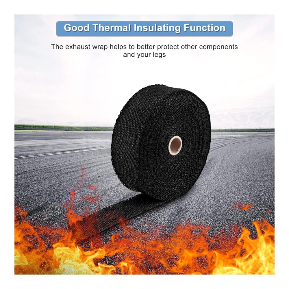 15M Hitzeschutzband für Motorräder – Titan Bandage mit Edelstahl Schnalle – Hitzebeständiges Fiberglas Auspuffband – Schützen Sie Ihren Auspuff effektiv – 10 Stück 15 Meter Wärmedämmband inklusive