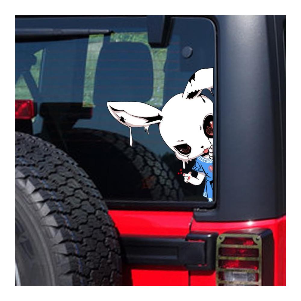 Witziger Autoaufkleber Lustiges Kaninchen für Fenster Laptop Motorrad - Selbstklebende Vinyl-Wandkunst wasserdicht Stoßstangenaufkleber - Blau Rechts