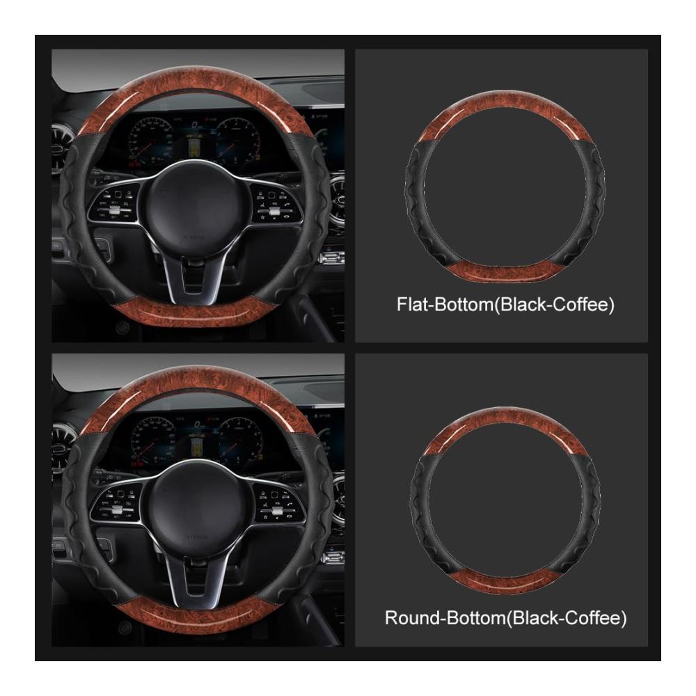 Entdecken Sie Luxus und Komfort Hochwertige Holzmaserung Lenkradhülle aus atmungsaktivem Anti-Rutsch-Leder für alle Autofahrer | Universal Auto-Lenkradabdeckung 38cm | Rund Braun