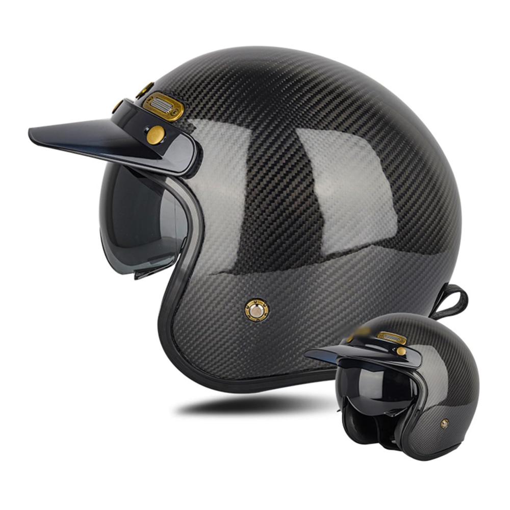 Stilvoller Schutz Hochwertiger Vintage Jethelm aus Kohlefaser | DOT/ECE-zertifiziert | 3/4 Offener Sturzhelm für Erwachsene | Motorradkreuzer-Rollerhelm für Männer und Frauen | Leicht und sicher