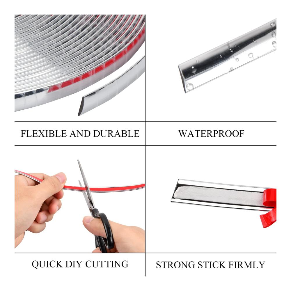 Pinsheng Chrom Zierleiste Auto Styling Strip | Selbstklebend | Universal 10mm x 15m | Aufkleber Silber | Hochglanz | Perfekt für Fahrzeugveredelung | Stylingleisten mit Premium-Klebeband | Chromleiste Silber | Einfache Anwendung