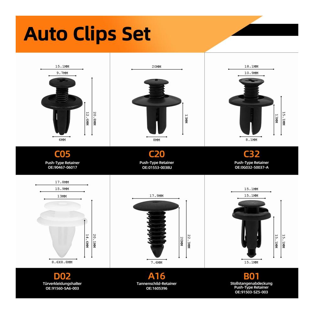 158-teiliges Set Auto Befestigung Clips - Universal Kfz Clips für Türverkleidungen & Stoßstangen. Inkl. Werkzeug zum einfachen Entfernen von Befestigungselementen. Perfekt für Reparatur & Wartung
