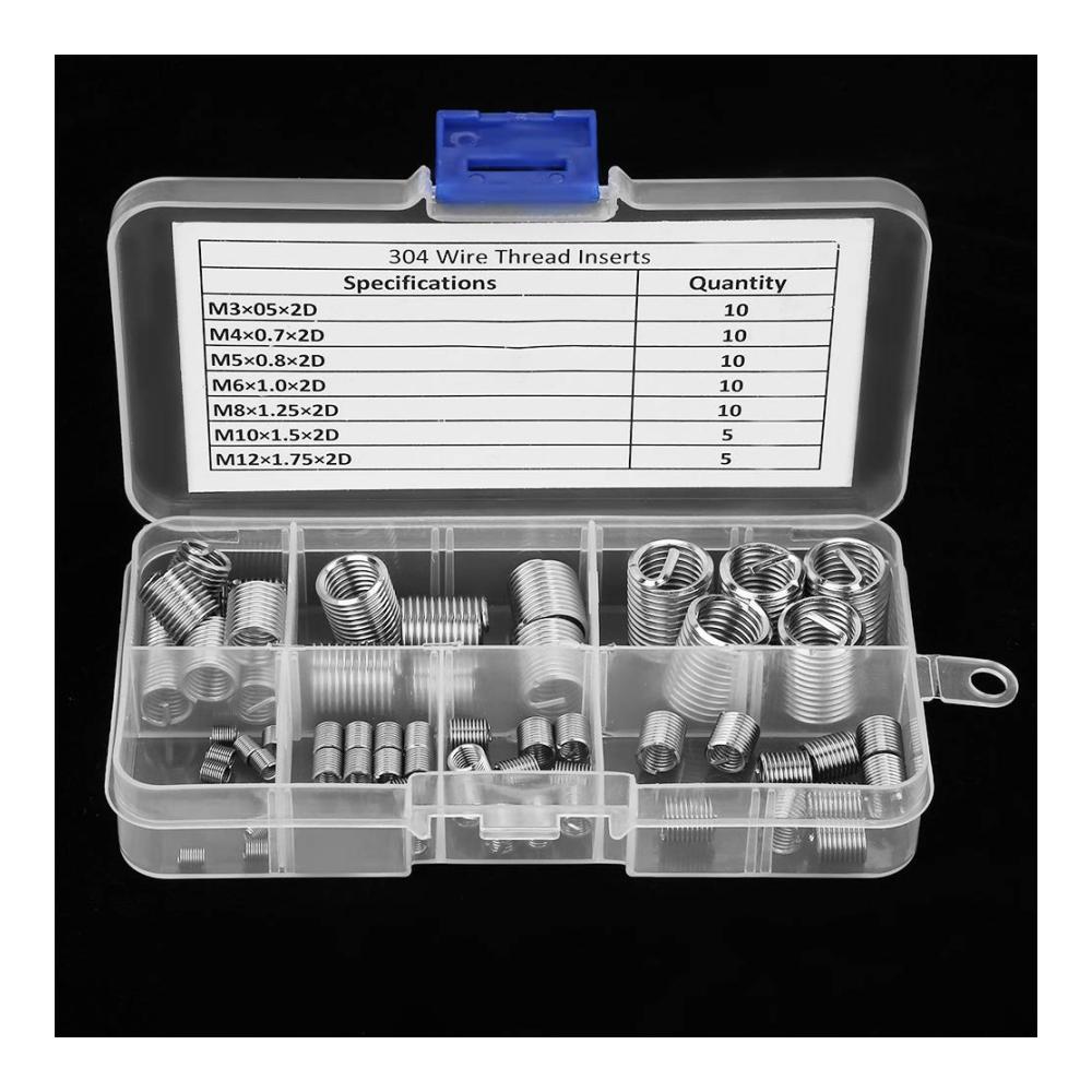 Hochwertige Gewindereparaturwerkzeuge - 60-teiliges Set aus Edelstahl-Gewindeeinsätzen M3-M12 zur Verstärkung und Reparatur von Gewinden. Robust und langlebig