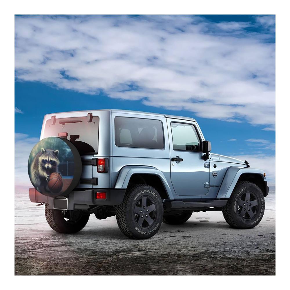 Witzige Ersatzradabdeckung für Wohnmobile & Anhänger mit lustigem Waschbär-Basketball-Design | Universeller Radschutz wetterfest für SUVs LKWs Camper & Reisen | Ø 381 cm