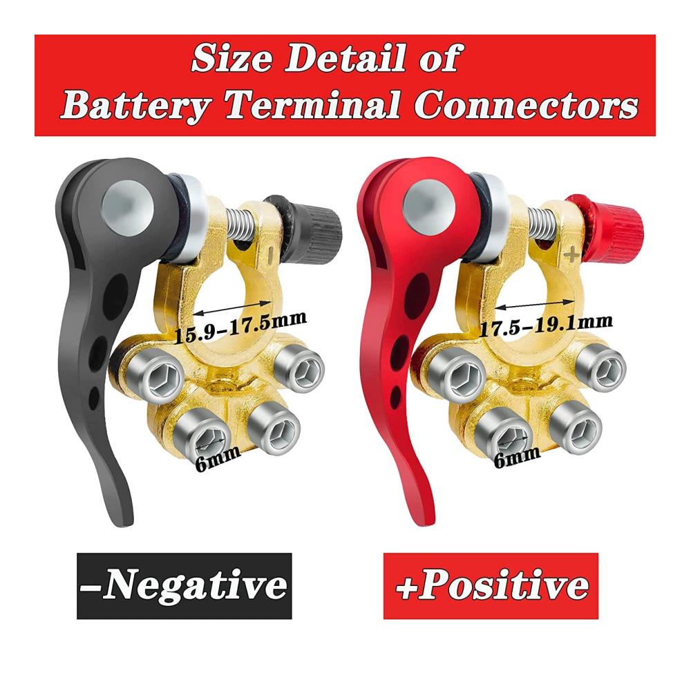 Starthilfekabel Set mit 4-Wege Messing Batterie Terminal Kit - Zuverlässige Klemmen für SAE/Typ A Pfosten - Robuste Verbindung für Ihre Fahrzeugbatterie