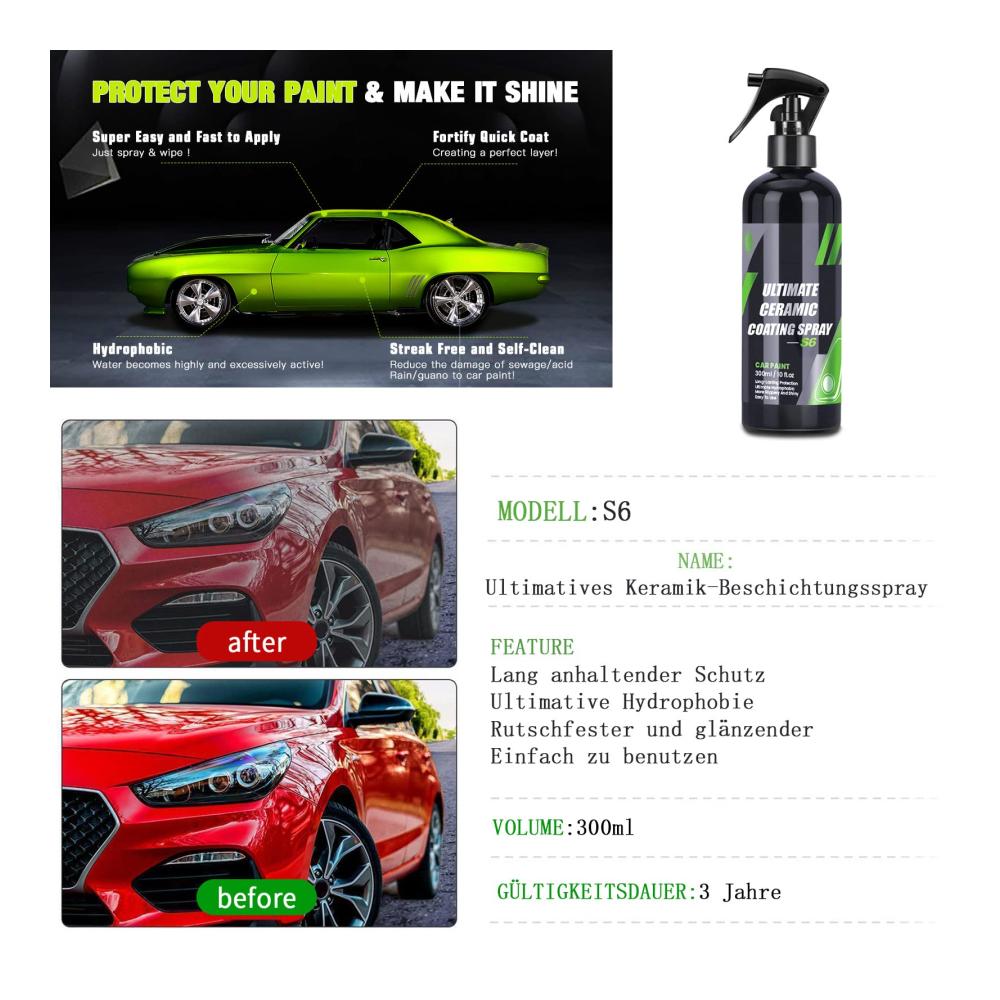 Entdecken Sie Brillanz mit unseren Schleifpolierpasten & -flüssigkeiten Prestigeglass S2/S3/S5/S6/S12/S18/S21/S22/S24. Hochleistungs-Kfz-Komplettspray für Wasser und Schneeentfernung (S2) - Ultimate Ceramic Coating Spray für Innen und Außen (S6-300ML). Perfekte Ganzkörperpflege
