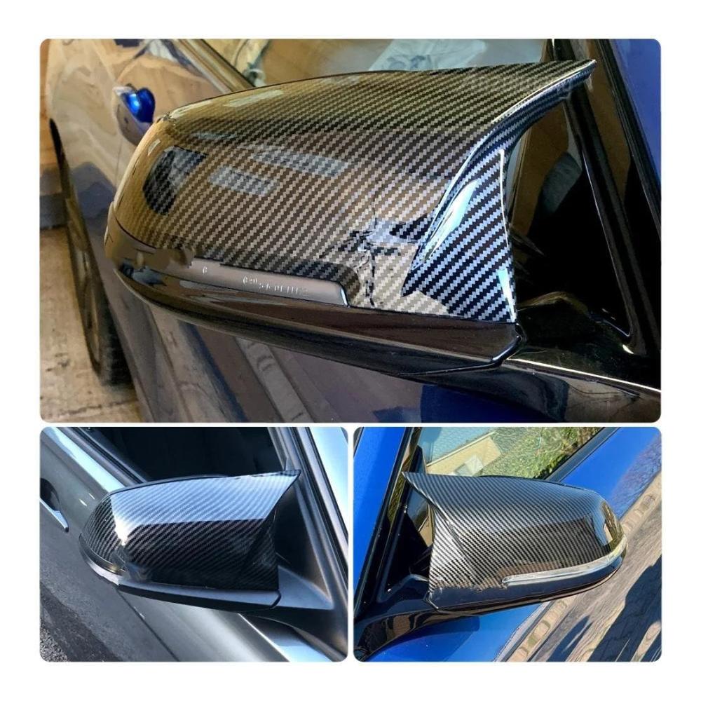 Glänzend Schwarz Carbon Spiegelabdeckungen für BMW F20 F21 F22 F30 F32 F36 X1 M3 | Hochwertige Rückspiegelabdeckungen 1 Paar | Passgenaue Seitenflügel-Rückspiegelgehäuseabdeckungen | Auto Zubehör