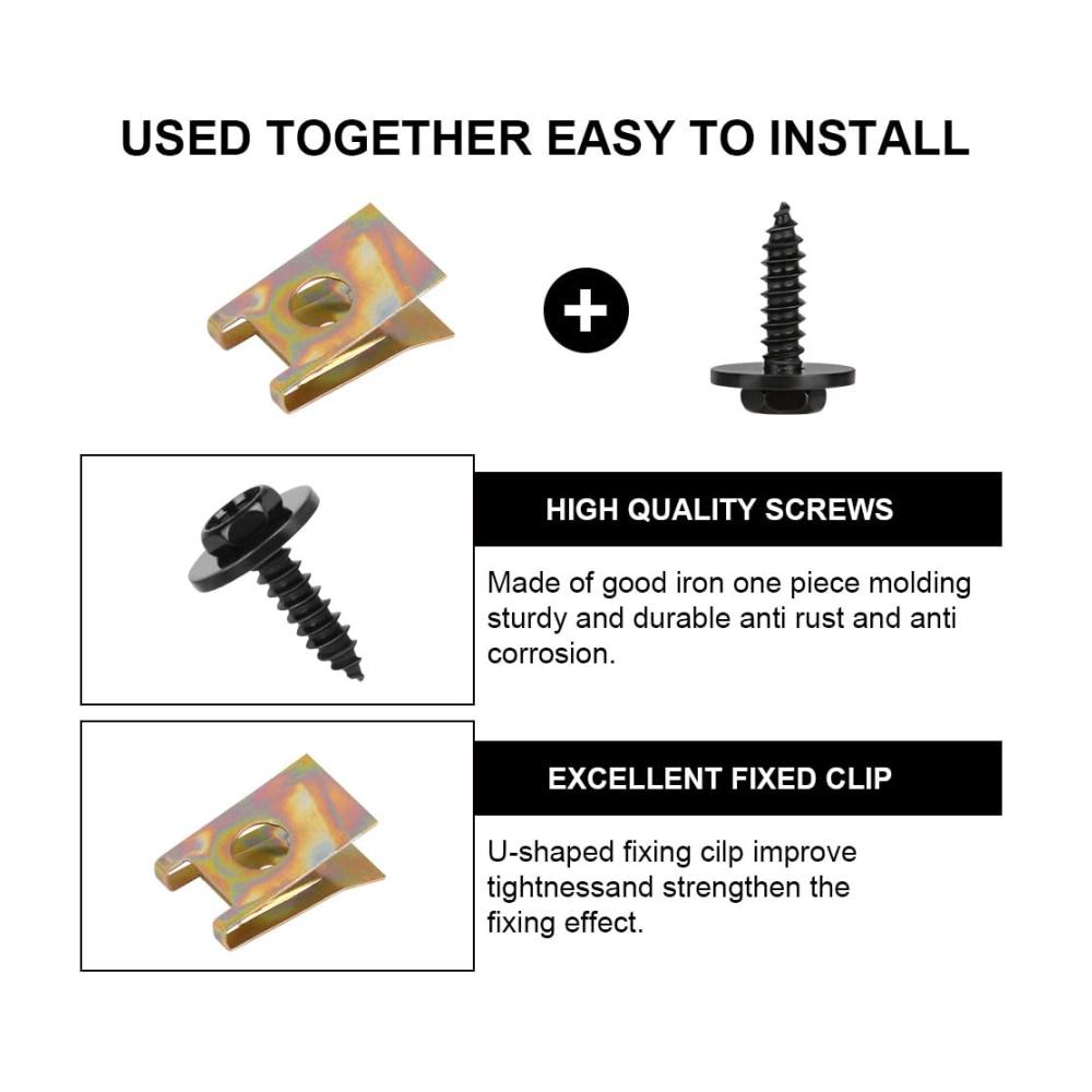 Edelstahl Clips Set | 48 Stück | Karosserieschrauben & Schnappmuttern | Blechmutter Schrauben | Hochwertiges Gewinde Clip Mutter Set | Ideal für Reparatur und Montage | Praktisches Blechschrauben Schwarz Kit