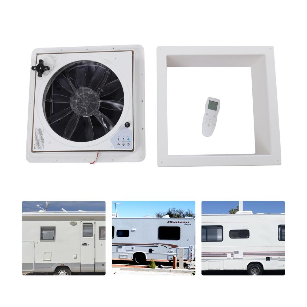 Erfrischen Sie Ihr Wohnmobil mit dem leistungsstarken 14-Zoll-Reversiblen Abluftventilator! Extrem geräuscharm dauerhafte Belüftung UV-beständiger Deckel inklusive 12V Remote. Idealer Dachlüfter für unterwegs