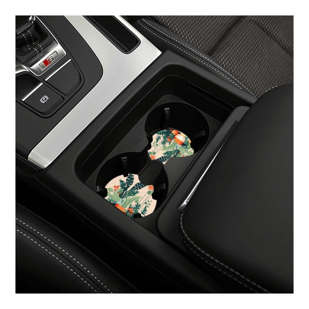 Genießen Sie Ihre Fahrt mit Stil! Auto-Untersetzer für Getränkehalter – 2er Set mit charmanten grünen Pflanzenmotiven | Wasserdicht & rutschfest | Ideales Autozubehör