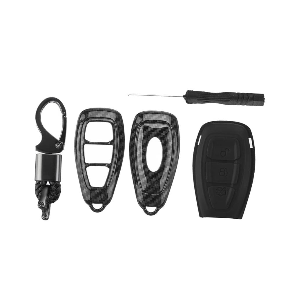 Hochwertige Karbonfaser-Fernbedienung Auto-Schlüsselanhänger Hülle für Ford/Focus/Fiesta/Kuga/C-Max - Stilvoller Schutz und einfache Handhabung