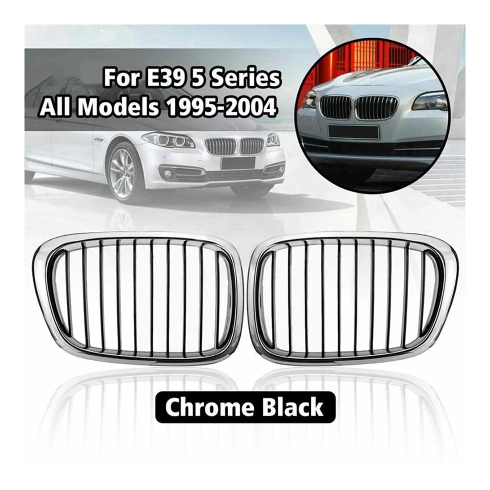 2 x Front- & Kühlergrille Set Chrom Schwarz für BMW E39 5er 525I 530I 540I 95–04 | Verbesserte Stoßstangengitter für Aggressiven Look und Kühlung | Hochwertige Gitter für Optimalen Schutz und Stil