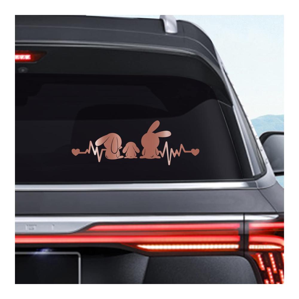 2 Stück niedliche Kaninchen-Familie Herzschlag-Autoaufkleber - Ideal für Auto Laptop & mehr - Vinylaufkleber für Liebhaber von Aufklebern Autos & Tieren