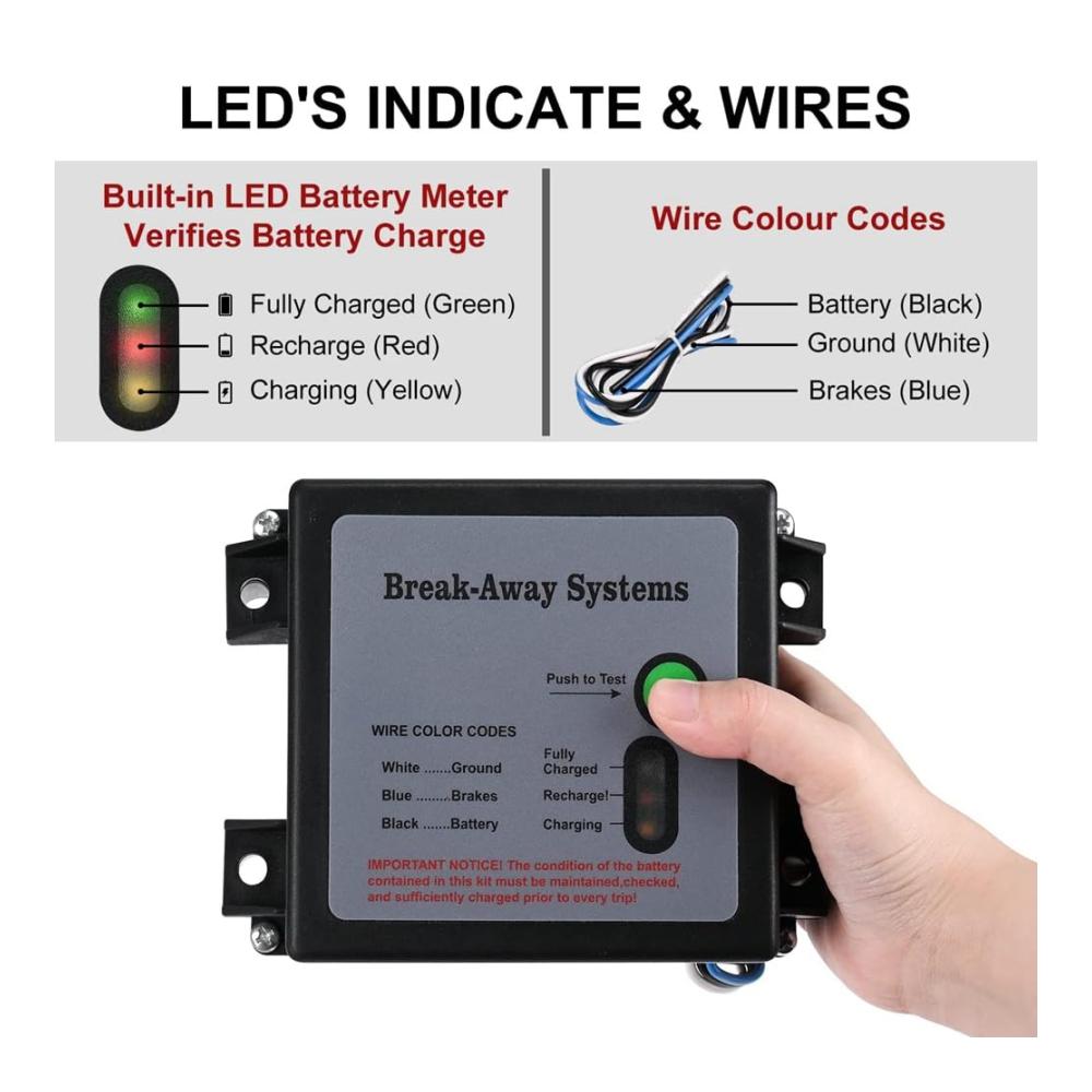 Upgrade deinen Fahrkomfort Hochleistungs-Bremsbeläge für sicheres Anhalten | Innovatives Anhängerbremsen Breakaway Kit mit LED-Testlicht & elektrischem Abreißsystem | Praktisches Abreißset für zuverlässige Sicherheit auf der Straße