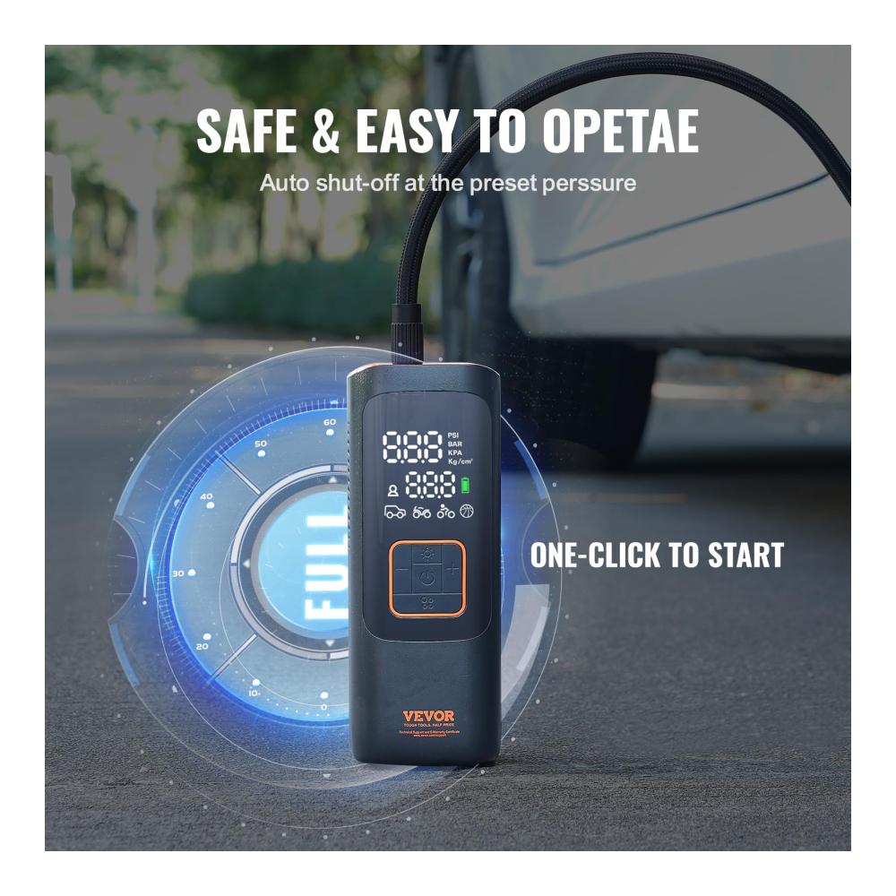 Tragbarer Reifendruckkompressor Elektrische Mini-Pumpe mit 19-Zylinder-Design 2600 mAh wiederaufladbar 160 PSI Manometer für Auto Fahrrad Motorrad und mehr