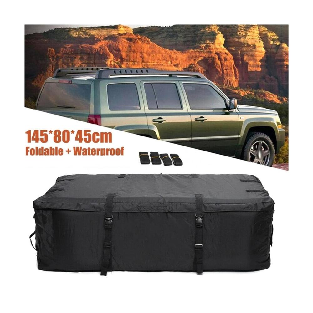 Große Dachbox für Auto SUV und Van | 145 x 80 x 45 cm | Schwarze Aufbewahrungstasche für Mesh-Gepäckträger | Reise-Fracht-Lösung | Passend für die meisten Fahrzeuge