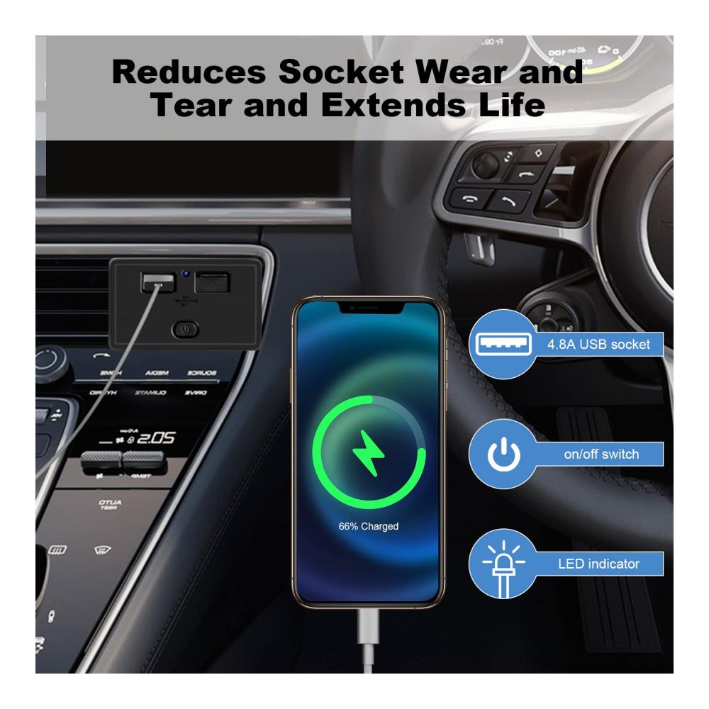 Hochleistungs Zigarettenanzünder USB Ladegerät - 2er Set 4.8A Dual USB Steckdose mit Schalter und LED 12V/24V USB Ladebuchse Panel für Wohnmobil SUV LKW Boot. Blitzschnelles Laden unterwegs
