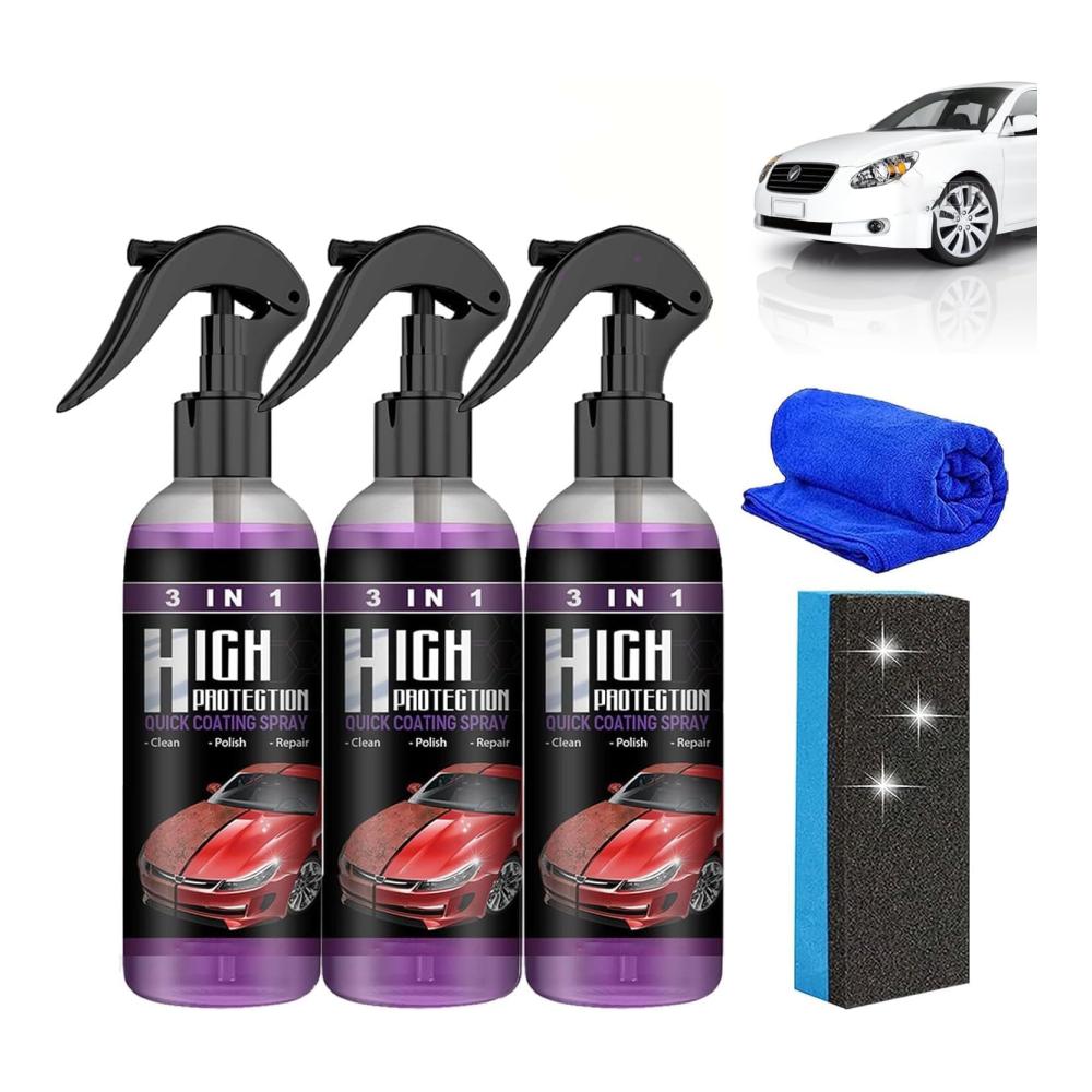 Amisho 3 In 1 Beschichtungsspray - Professionelle Polituren für langanhaltenden Glanz - Schnell wirkendes Auto-Schutzspray mit 3-in-1 Formel - Hochwertiger Schutz für Ihr Fahrzeug - 3er Pack