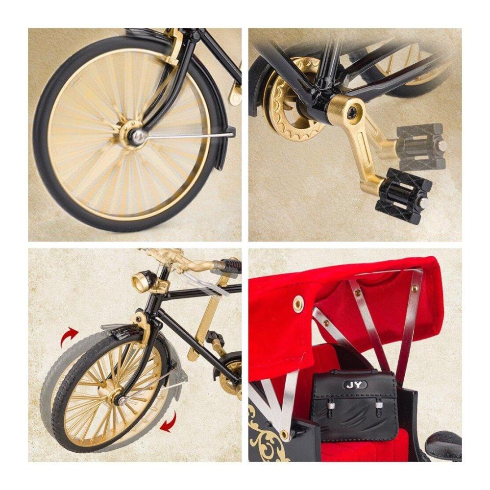 Vintage Mini Rikscha Statue Dreirad Modell - Retro Fahrrad Ornament für Zuhause - Deko Sammlung und Geschenkidee - Handgefertigte Räder Figur