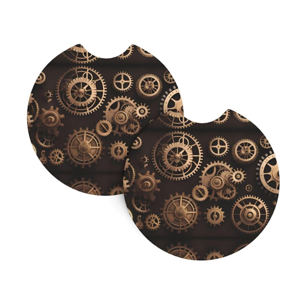 2er-Pack Steampunk Auto-Untersetzer mit mechanischen Zahnrädern - Langlebige und stilvolle Getränkehalter - Wasserdicht und rutschfest - Praktisches Autozubehör