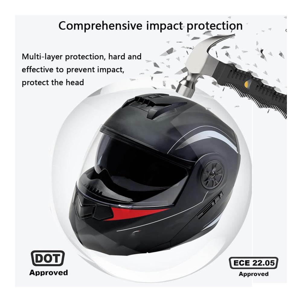 Entdecken Sie den ultimativen Komfort Klapphelm mit Bluetooth - ECE geprüfter Motorradhelm mit integriertem Bluetooth Anti-Fog-Doppelspiegel winddicht - Perfekter Full Face Helm für Motorrad und Roller - Unisex 55~62CM