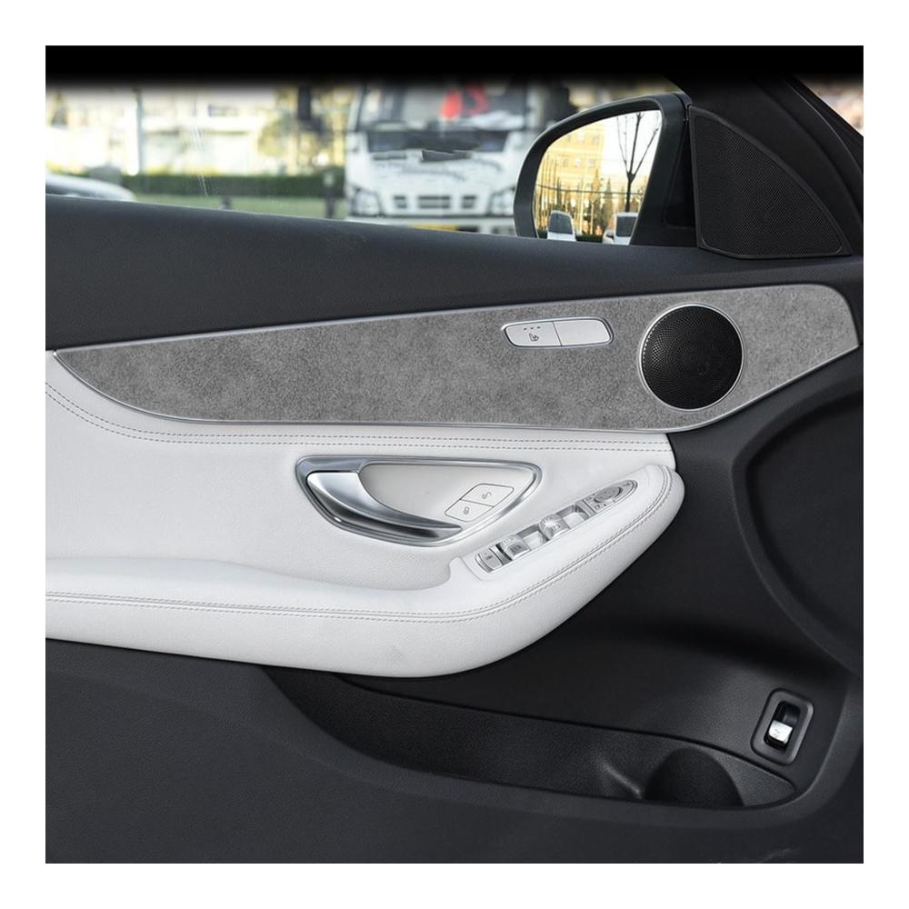 Hochwertige Innentürgriffe für Auto Innenraum Türverkleidung | 4er Set mit Löchern für C-Klasse GLC-Klasse W205 2014-2020 | Hellgrau | Getrommeltes Leder | Stil-F | Robust und Stilvoll
