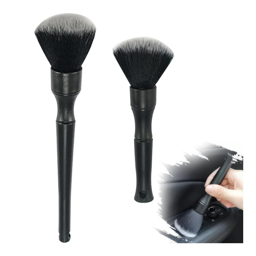 2er Set Profi Auto Innenreinigungs-Bürsten | Weiche Pinsel für Autoräder Embleme & Motorraum | Ideales Auto Detailing Werkzeug | Schwarz Kurz- & Langgriff