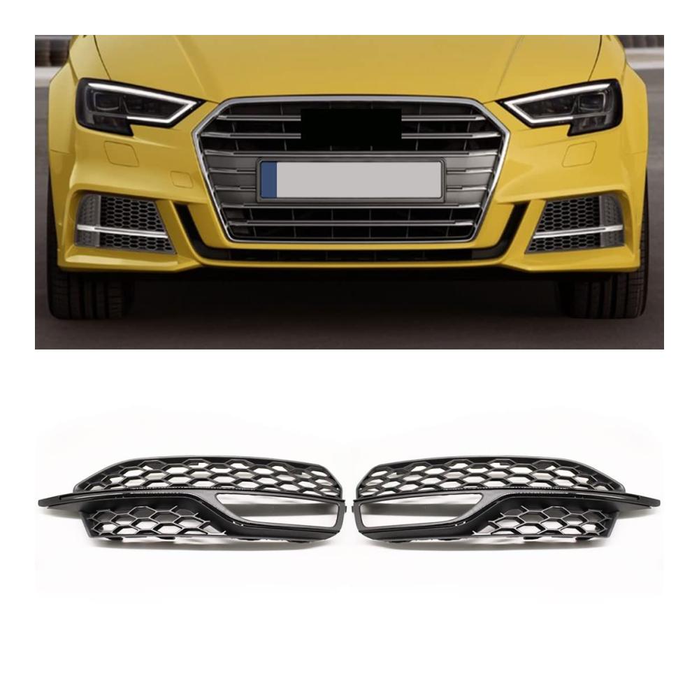 Erstklassige Glänzend Schwarz Frontstoßstange Nebelscheinwerfer Mesh Gitter für Audi A3 S-Line | Hochwertige Lüftungsgitter für A3 S3 2013-2017 | Passend für 2014-2016 Modelle