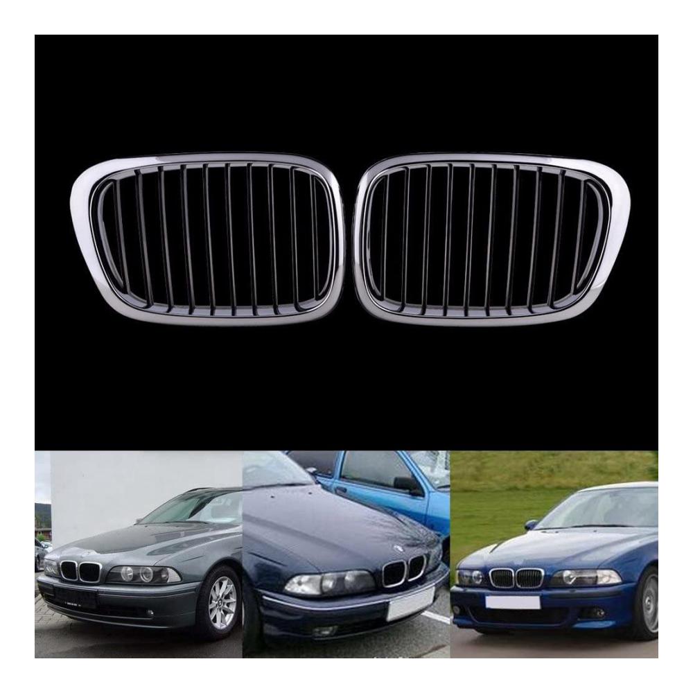 2 x Front- & Kühlergrille Set Chrom Schwarz für BMW E39 5er 525I 530I 540I 95–04 | Verbesserte Stoßstangengitter für Aggressiven Look und Kühlung | Hochwertige Gitter für Optimalen Schutz und Stil
