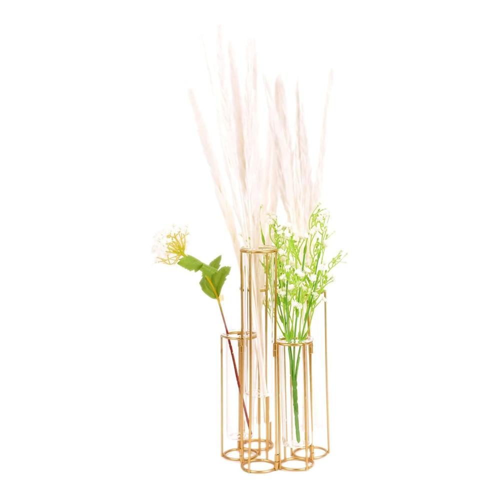 Schutzleisten Moderne Reagenzglasvase mit Metallrahmen - Ideale Scharniervasen für Tafelaufsätze - Glasblumenvase für Tischdekoration mit 5 Reagenzgläsern - Knospen-Display-Set für stilvolle Hochzeitsdekoration zu Hause