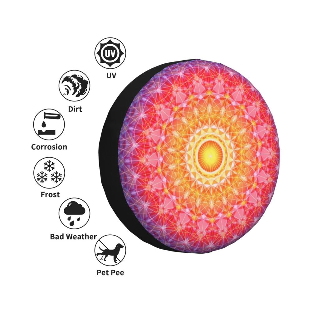 Blumen Mandala Reserveradabdeckung | Sonnenlicht Muster | Universal Wasserdicht & Staubdicht | Ideal für Anhänger SUVs & Wohnmobile | Passend für Reifen mit 381 cm Durchmesser | Criss Cross Design