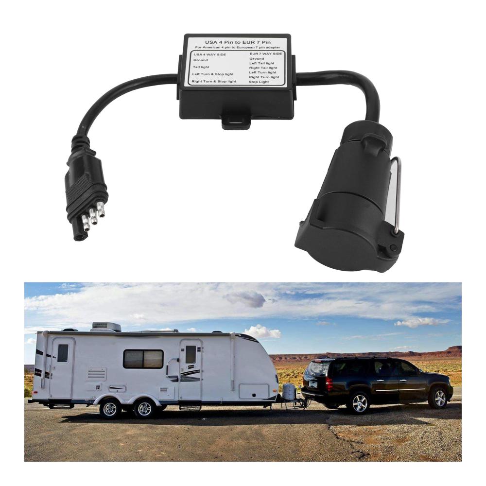 Entwickelter Trailer-Adapter Elektrosätze 4-Pin USA zu 7-Pin EUR | Hochwertiger 4-Wege Flach auf 7-Wege Rundstecker | Idealer Kabelstecker für Trailer-Lichter mit Stop/Bremssignal-Trennung | Zuverlässige Verbindung für reibungslose Fahrten