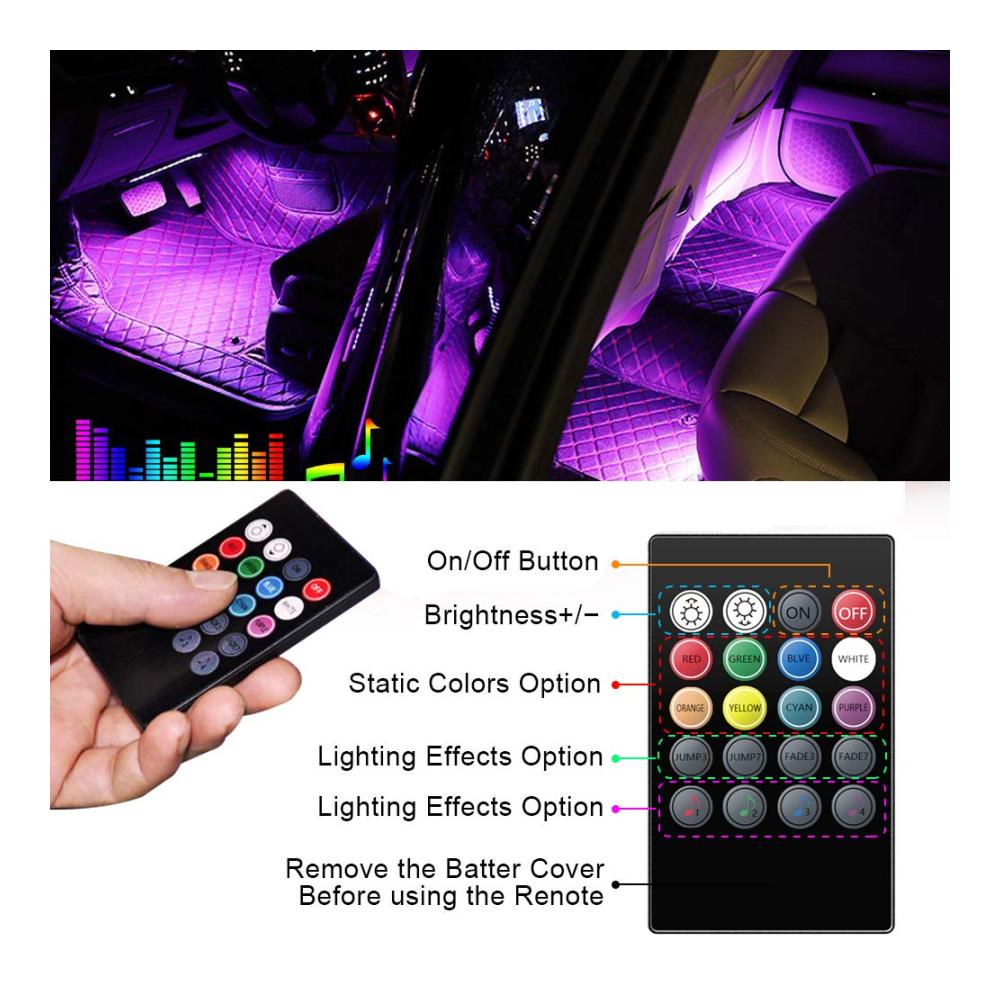 LED Auto Streifen Lichter | Innenbeleuchtung mit 192 LEDs & Fernbedienung | Wasserdicht & Musikaktiviert | USB-Anschluss | 8 Farben & Soundsensor | Auto Dekoration für Atmosphäre & Stimmung | DC 5V