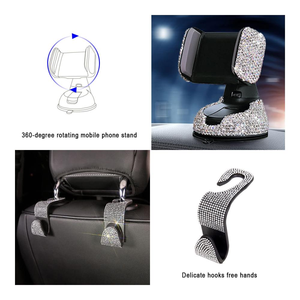 Bling up your Ride 20-teiliges Set - Glitzernde Interieurleisten für Frauen - Brillen- und Handyhalter Zündring Autohaken - Autozubehör mit Glamour-Faktor