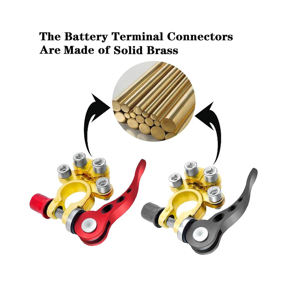 Starthilfekabel Set mit 4-Wege Messing Batterie Terminal Kit - Zuverlässige Klemmen für SAE/Typ A Pfosten - Robuste Verbindung für Ihre Fahrzeugbatterie