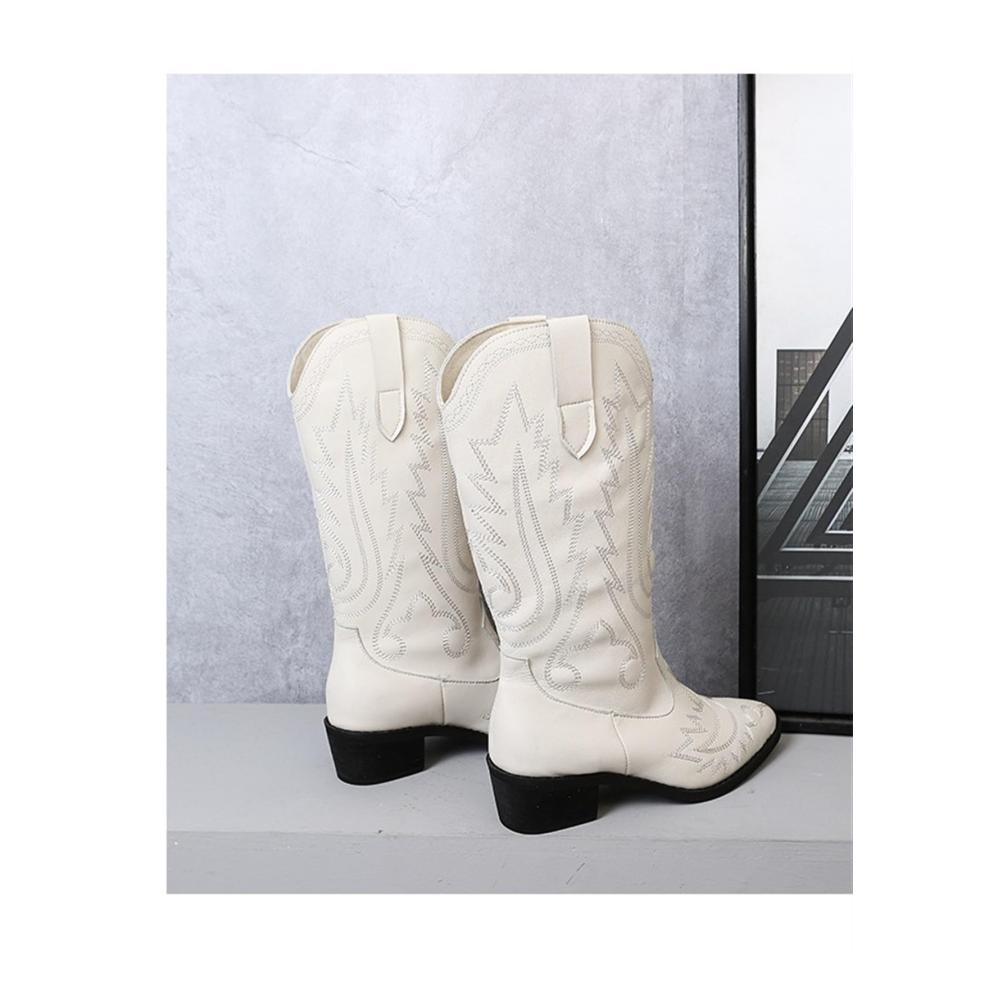 Erleben Sie den Charme des Wilden Westens Vintage Cowboystiefel für Damen in Weiß bestickt mit authentischem Western-Flair – Ideal für Motorradtouren und lässige Outfits! (Größe 40 EU