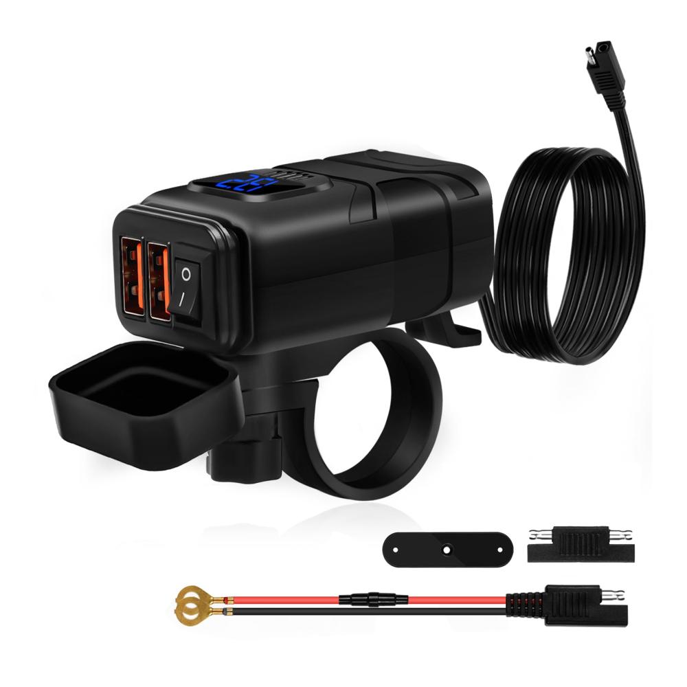 Zigarettenanzünder USB Adapter mit LED-Spannungsmesser | Schnellladung 3.0 | 12V ~24V für Motorrad Wohnmobil KFZ Boot | Ladegerät mit Ein-/Ausschalter