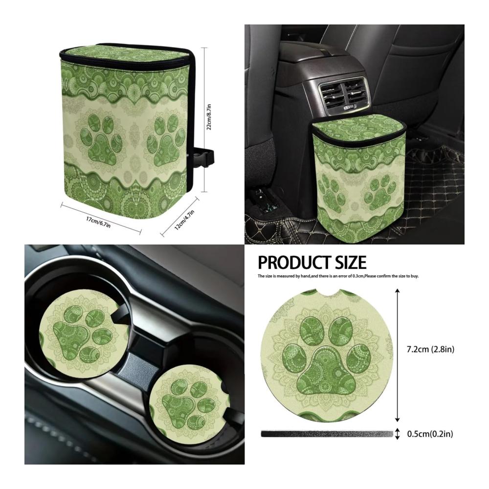 Stilvolles Boho-Mandala Design! Hundepfotenabdruck Muster! Komplettes Set für die Innenausstattung Vordersitzbezüge mit Lenkradbezug für LKW/SUV/Vans. Jetzt erhältlich