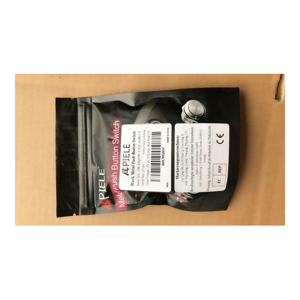 Hochwertiger 19MM Druckschalter mit LED-Ringbeleuchtung – Wasserdichter Latch-Schalter für Auto RV LKW & Boot – Aluminiumlegierung – 12VDC 5A – Blaue EIN/AUS-Taste