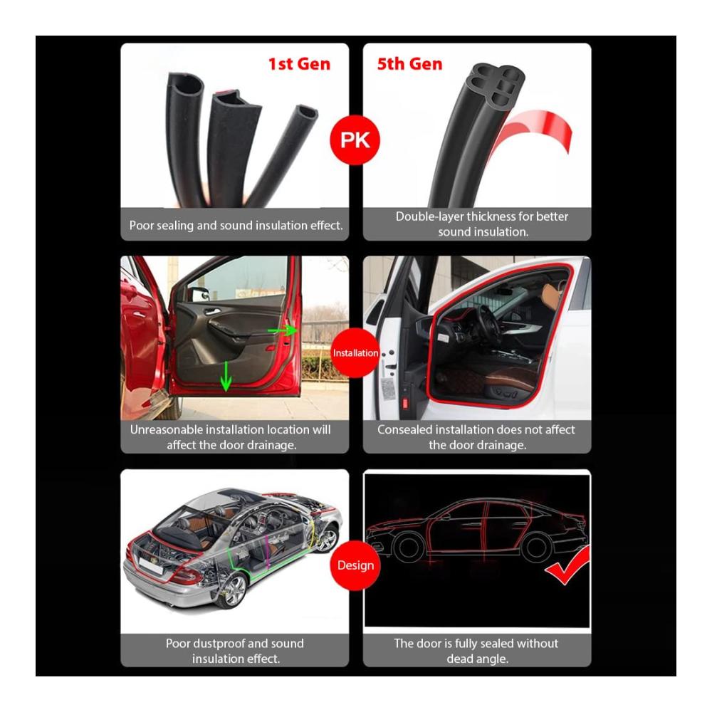 Fenster & Türdichtungen Premium Auto Türdichtungsstreifen | Schalldämmung & Schutz für Auto SUV | Universell einsetzbar | Doppelschicht B-förmiges Gummi | Einfache Montage (16 Meter