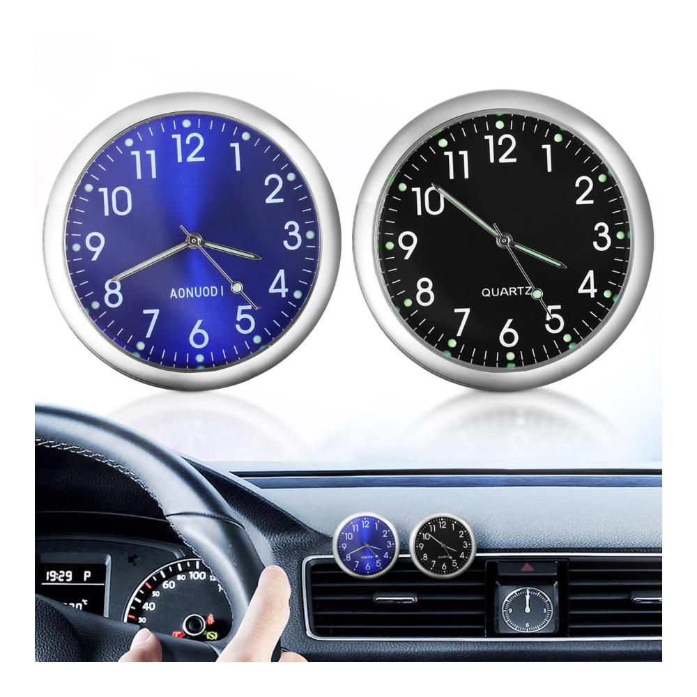 2er Set Mini Auto Uhren für Armaturenbrett und Lüftungsschlitze - Präzise Quarz-Autouhren für Büro Zuhause & Unterwegs - Dekorative Wanduhren für Auto und Fahrrad