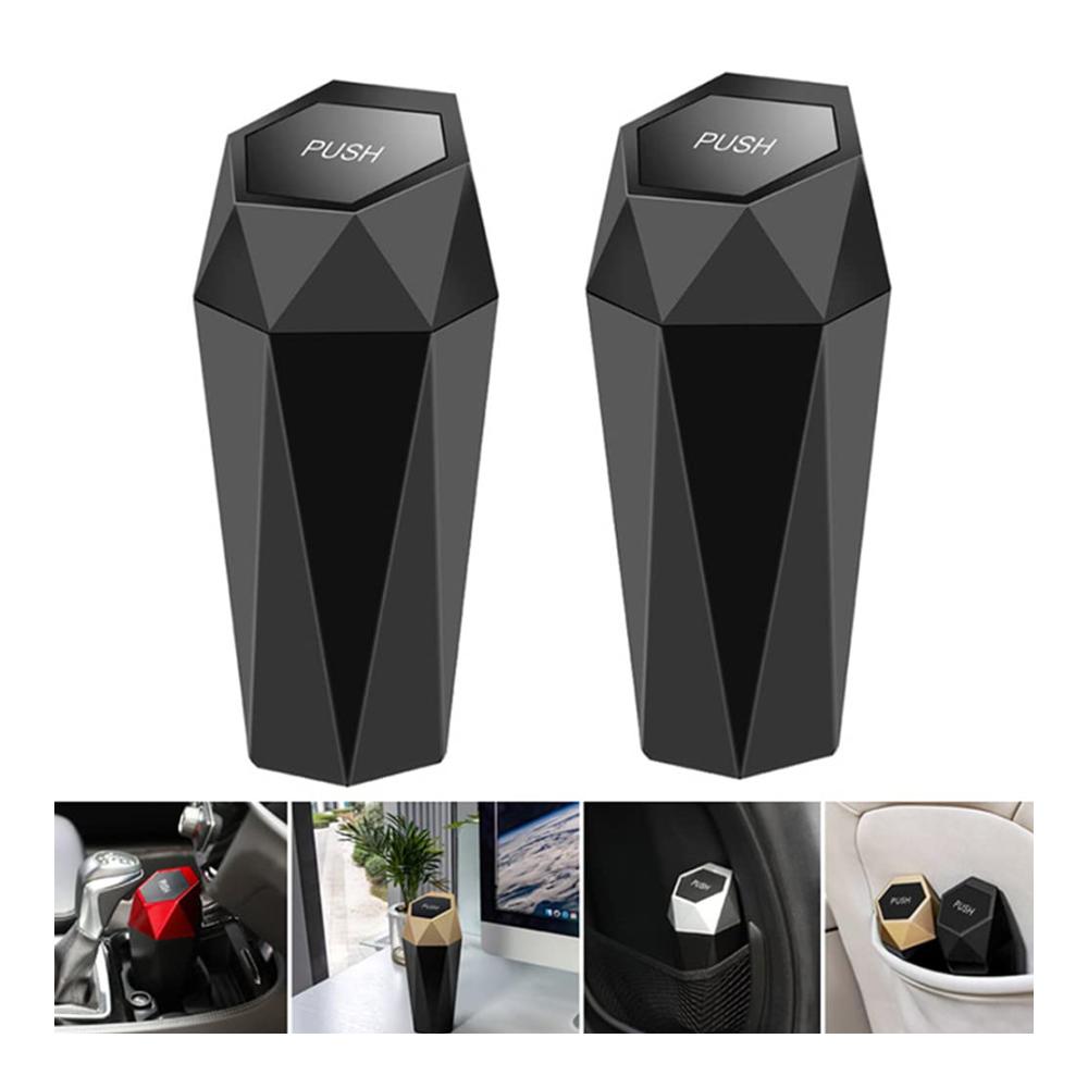 Praktische Mini-Abfalleimer im Diamant-Design für Auto Zuhause & Büro - Mit Deckel - 2er Set - Kompakter Müllbehälter für Küche & Schlafzimmer - Stilvolles Schwarz für ein sauberes Ambiente