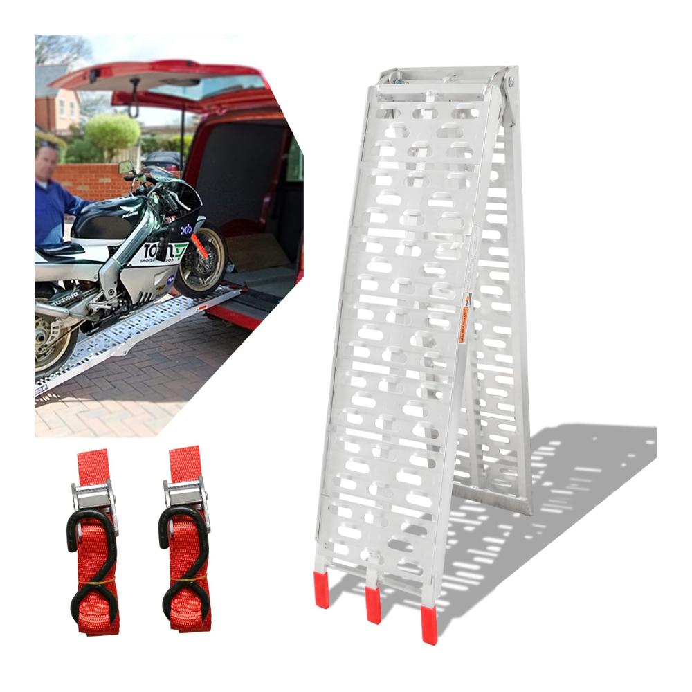 Hochwertige Klappbare Laderampen für Fahrzeuge - Belastbarkeit 340kg - Rutschfeste Verladeschiene aus Aluminium - Ideal für Auto und Motorrad - Sicherer Transport mit Verladeschienen