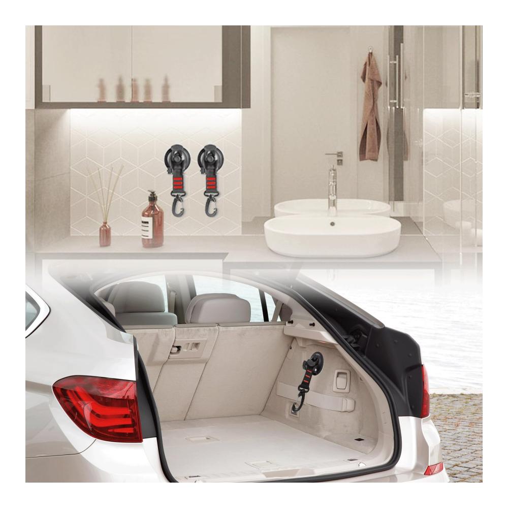 Praktisches Zubehör 4er Set Saugnäpfe mit Haken für Camping Auto & Zuhause | Extra stark & vielseitig einsetzbar | Saugnapf Anker mit Befestigung | Ideal für Vorzelte (Schwarz