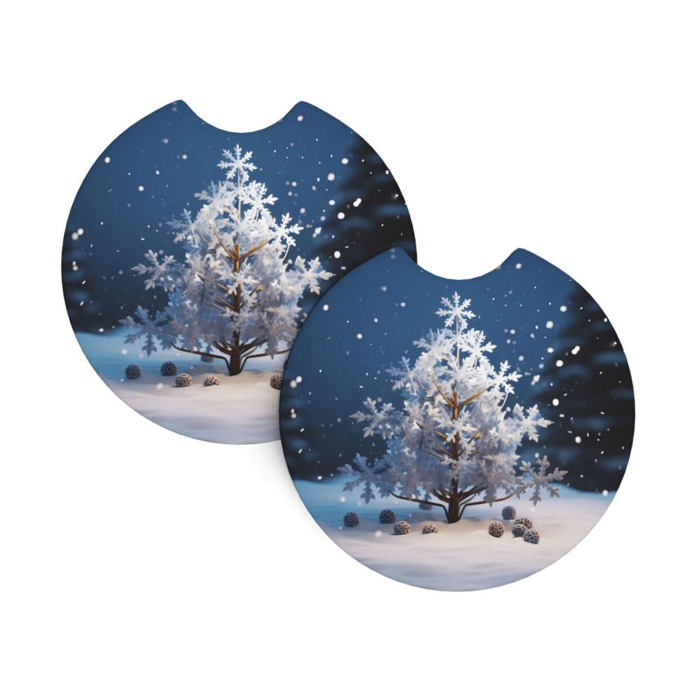 2er Set Auto-Untersetzer Weihnachtsbaum-Schneeflocken | Langlebig Stilvoll & Wasserdicht | Rutschfeste Getränkehalter für Praktisches Autozubehör | Ideales Geschenk für Autofahrer