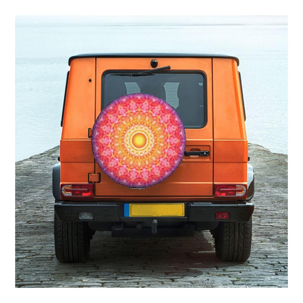 Blumen Mandala Reserveradabdeckung | Sonnenlicht Muster | Universal Wasserdicht & Staubdicht | Ideal für Anhänger SUVs & Wohnmobile | Passend für Reifen mit 381 cm Durchmesser | Criss Cross Design